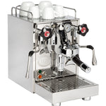 ECM Mechanika Slim VI, angled view with cups on the warming tray