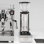 ECM Mechanika Slim VI on a bench with grinder