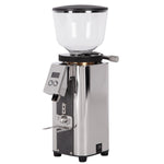 ECM C-Automatik 54 coffee grinder angled side view with portafilter cradle