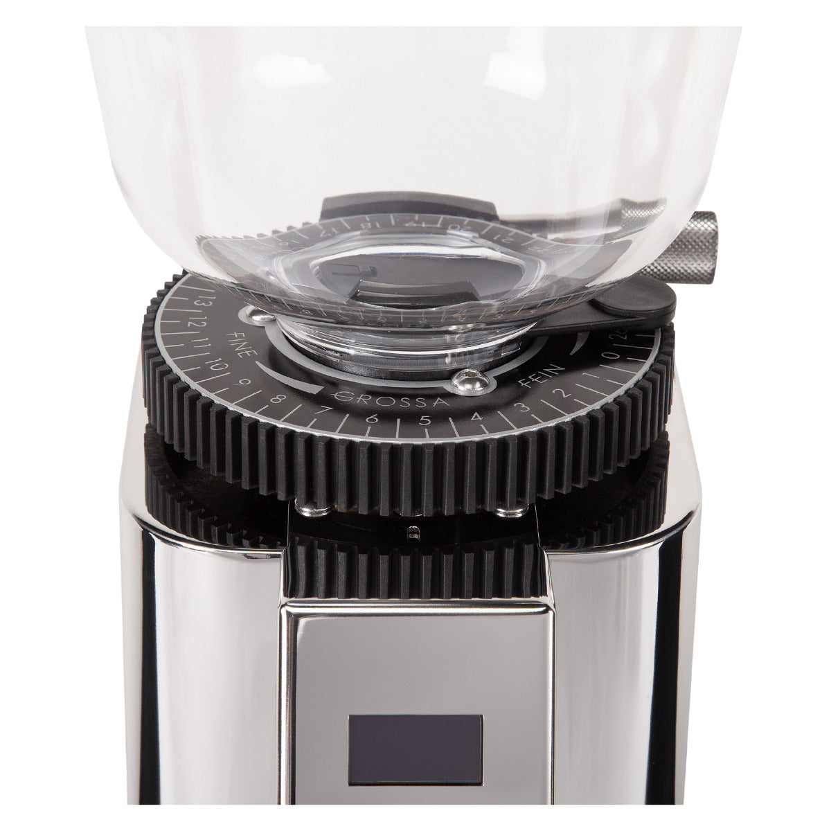 ECM C-Automatik 54 coffee grinder close-up of hopper and grind adjustment collar