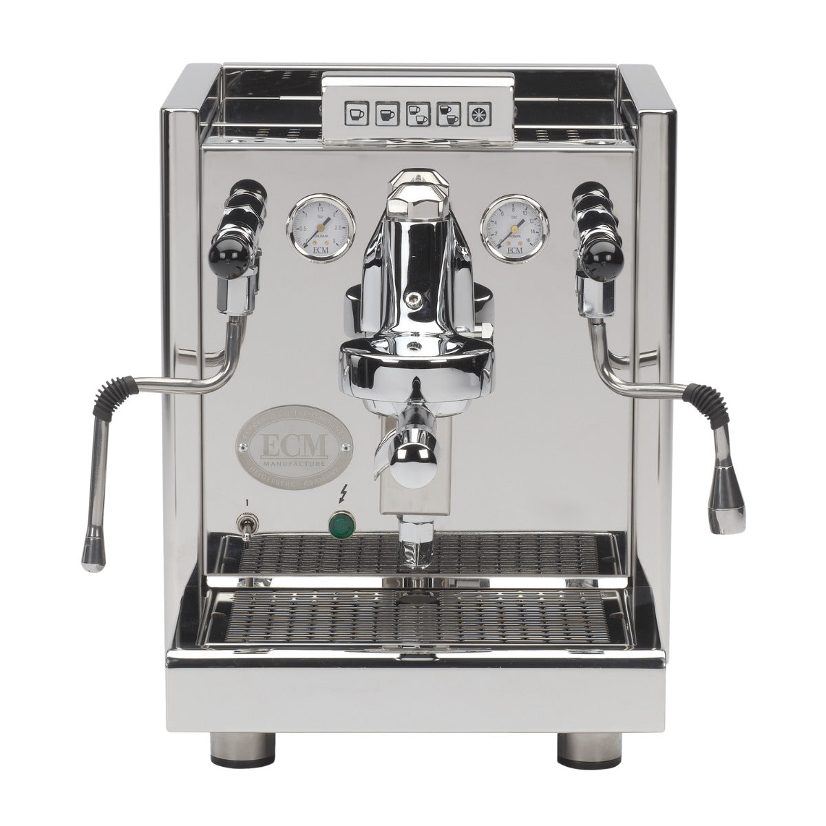 ECM Elektronika II Profi espresso machine front view stainless steel