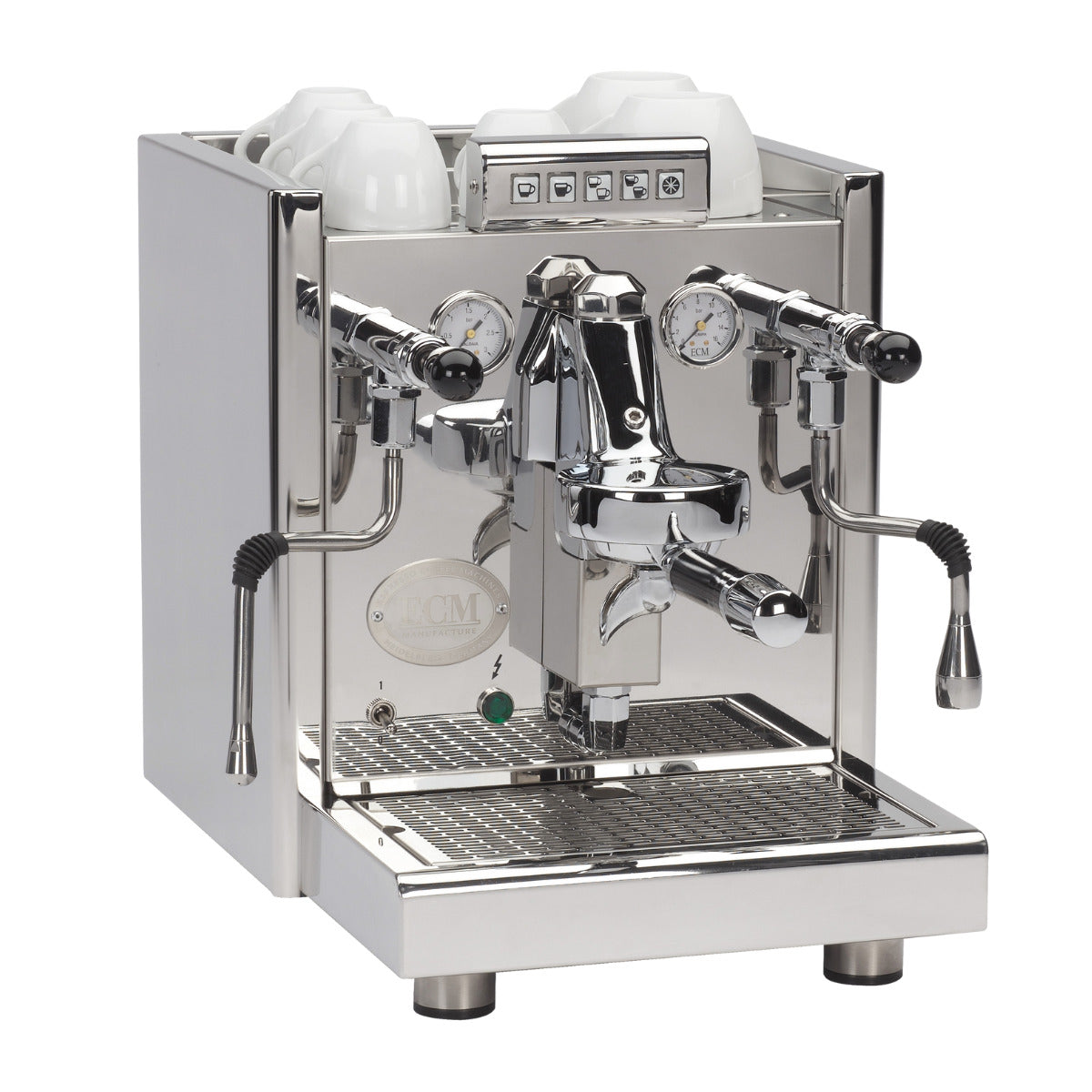 ECM Elektronika II Profi espresso machine angled side view stainless steel