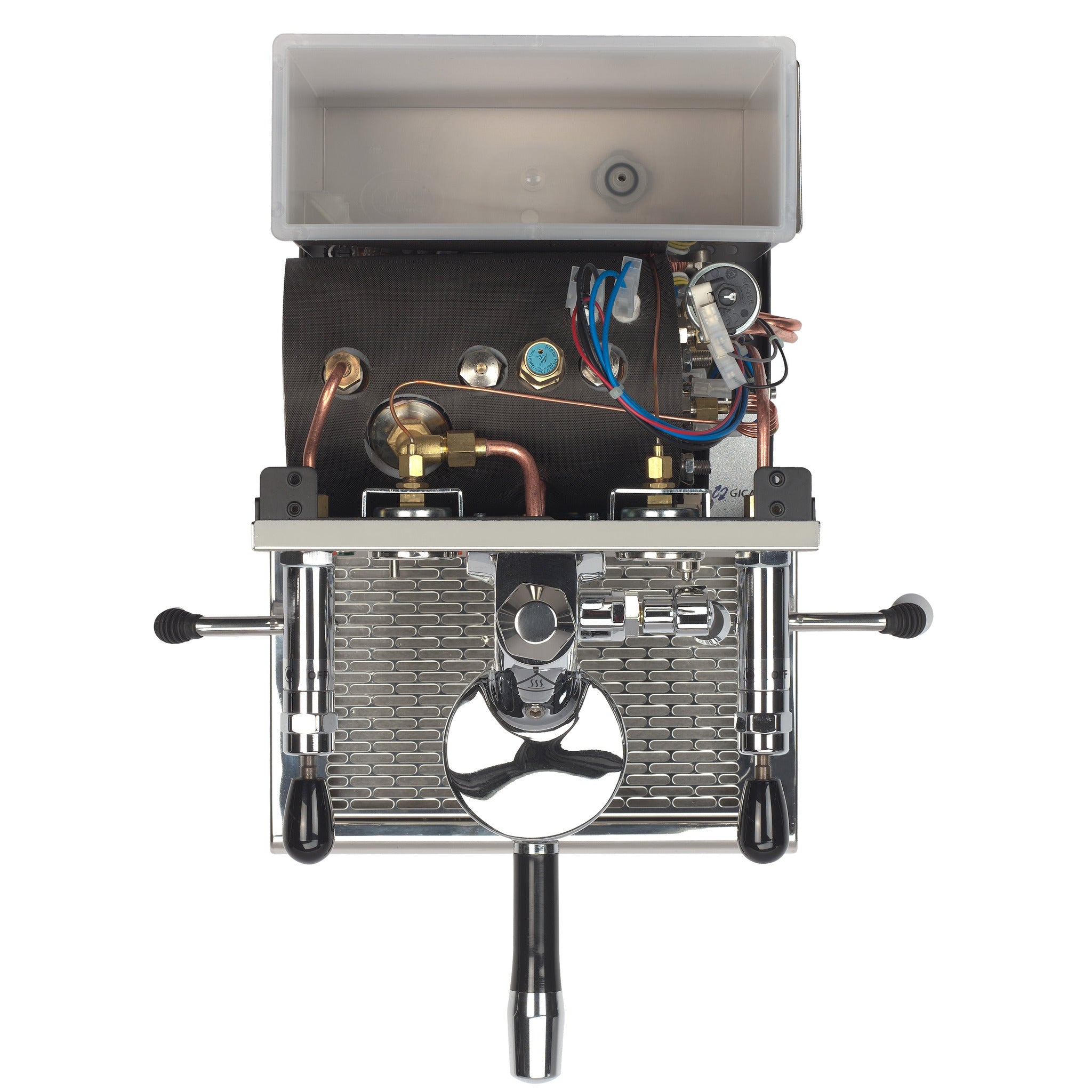 ECM Elektronika II Profi espresso machine rear internal view from above