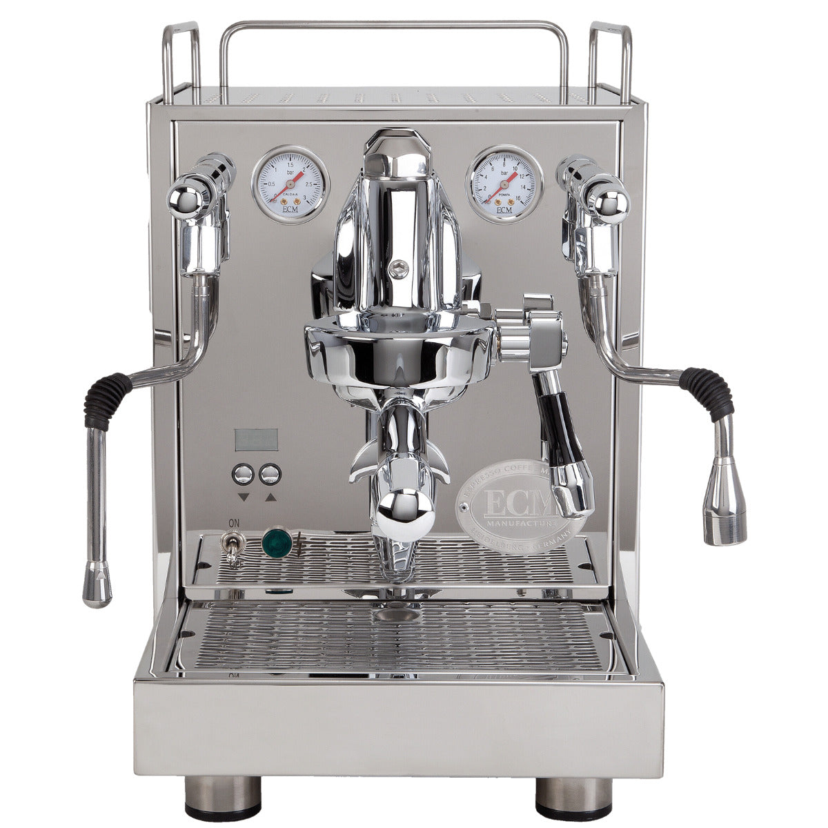 ECM Mechanika MAX rotary espresso machine, stainless steel, front view