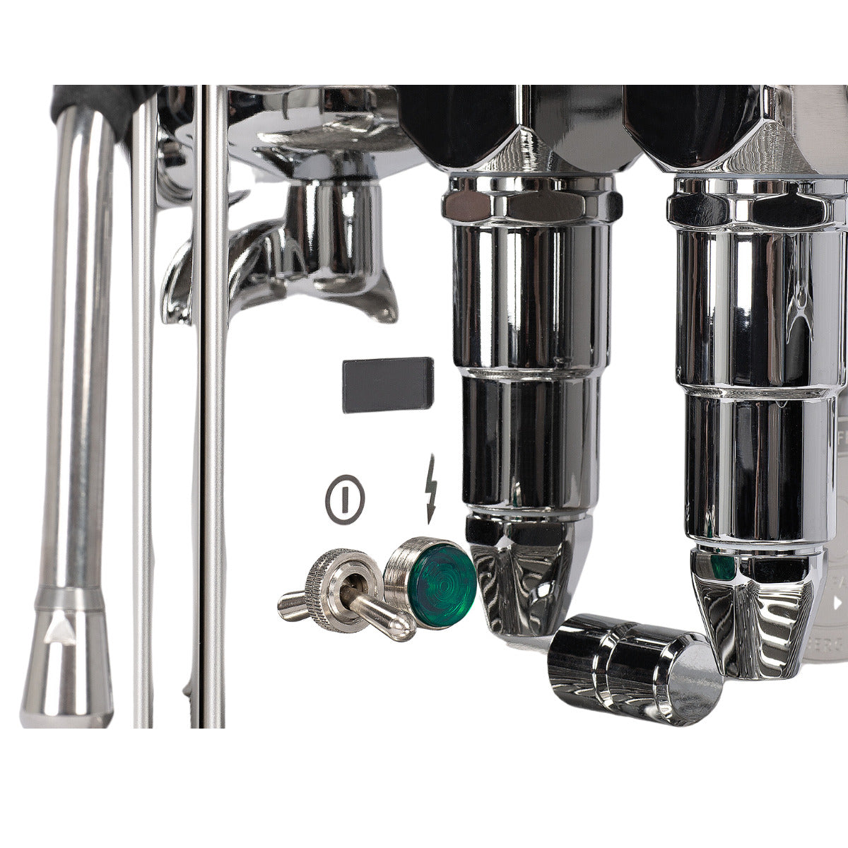 ECM Mechanika Slim Digital PID close-up of control switch, steam wand and group head