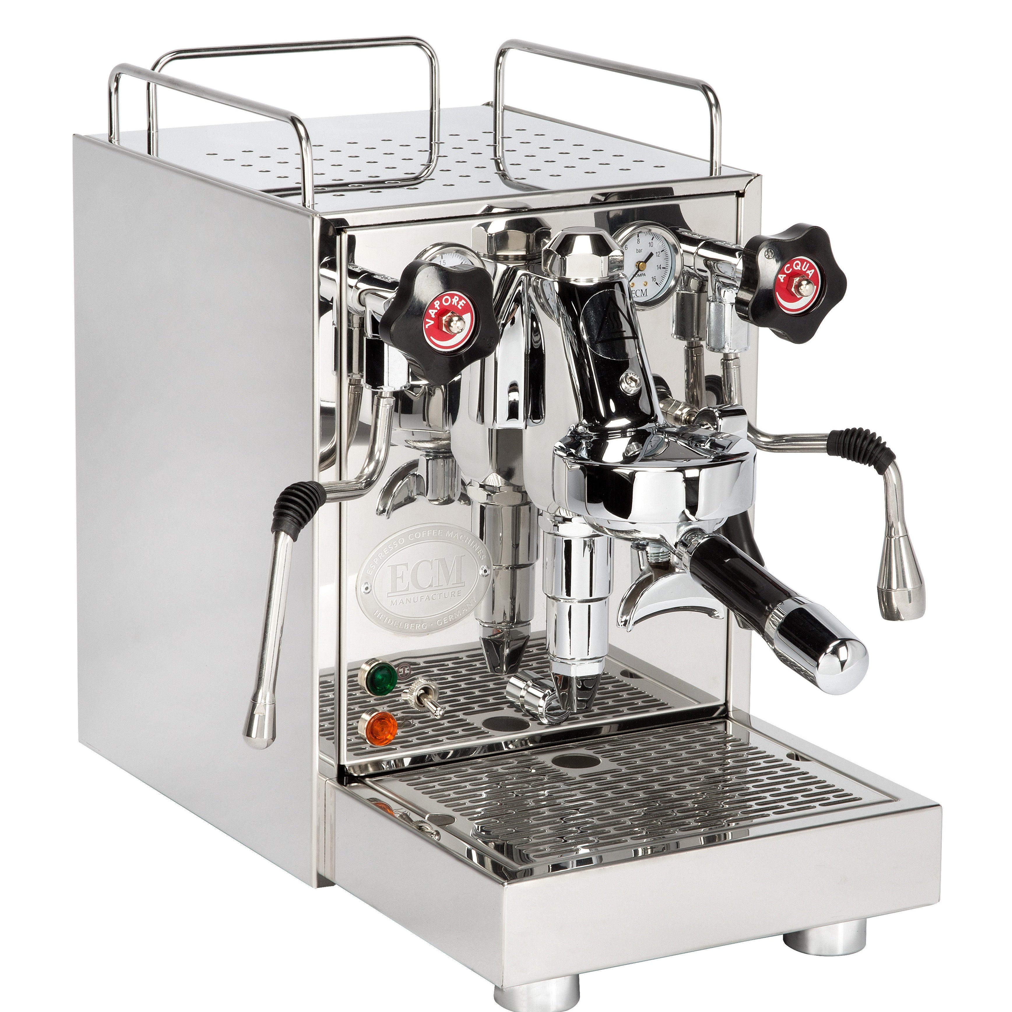 ECM Mechanika Slim VI espresso machine, angled side view