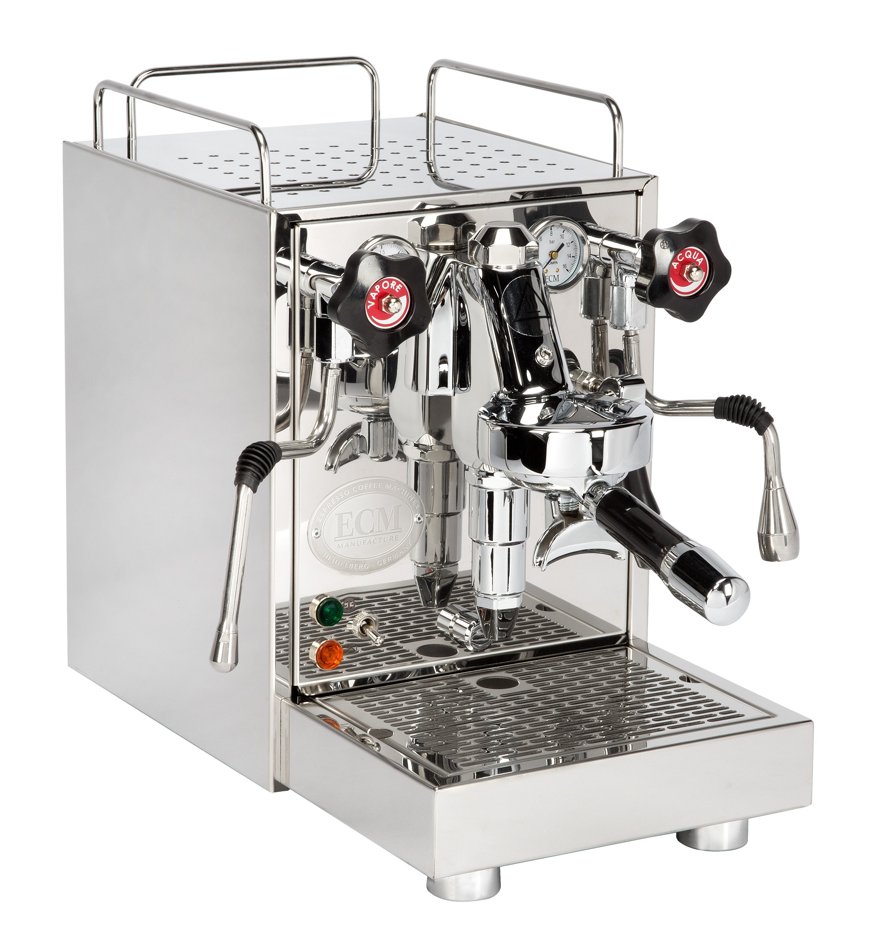 ECM Mechanika Slim VI espresso machine, angled side view